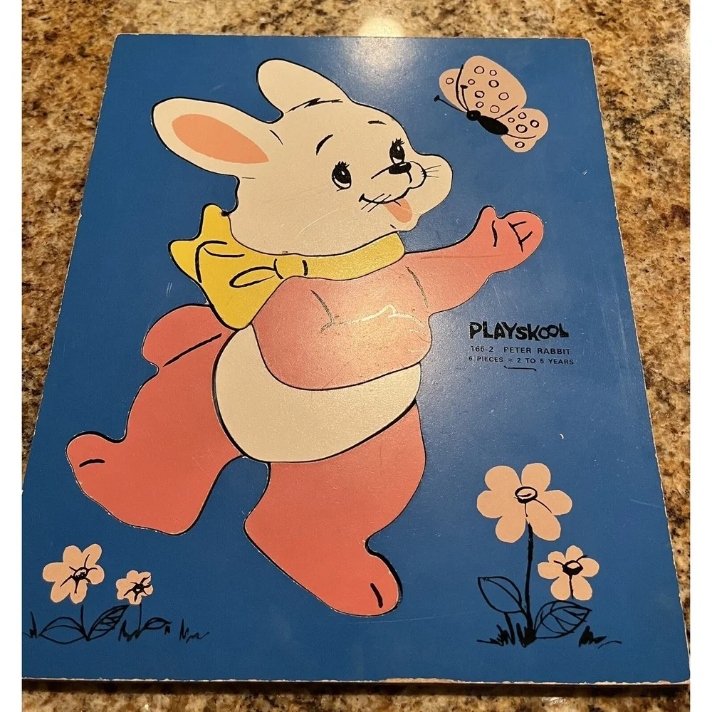 VTG Playskool Wooden Puzzles Mickey Mouse & Peter Rabbit 1970's Young Child